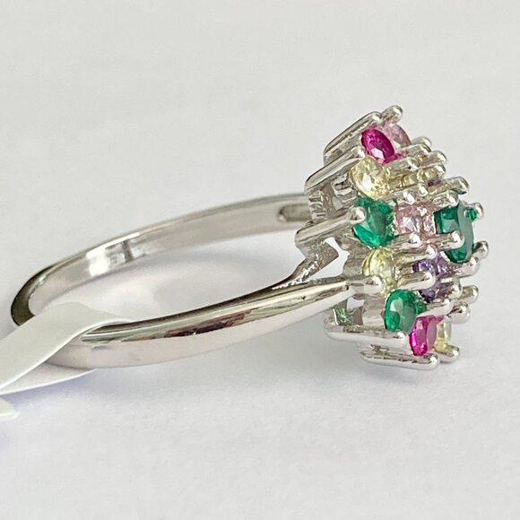 Fruit Salad Cubic Zirconia Halo Ring Rhodium Plated Size 7 8 9 Cocktail Green - Picture 8 of 13